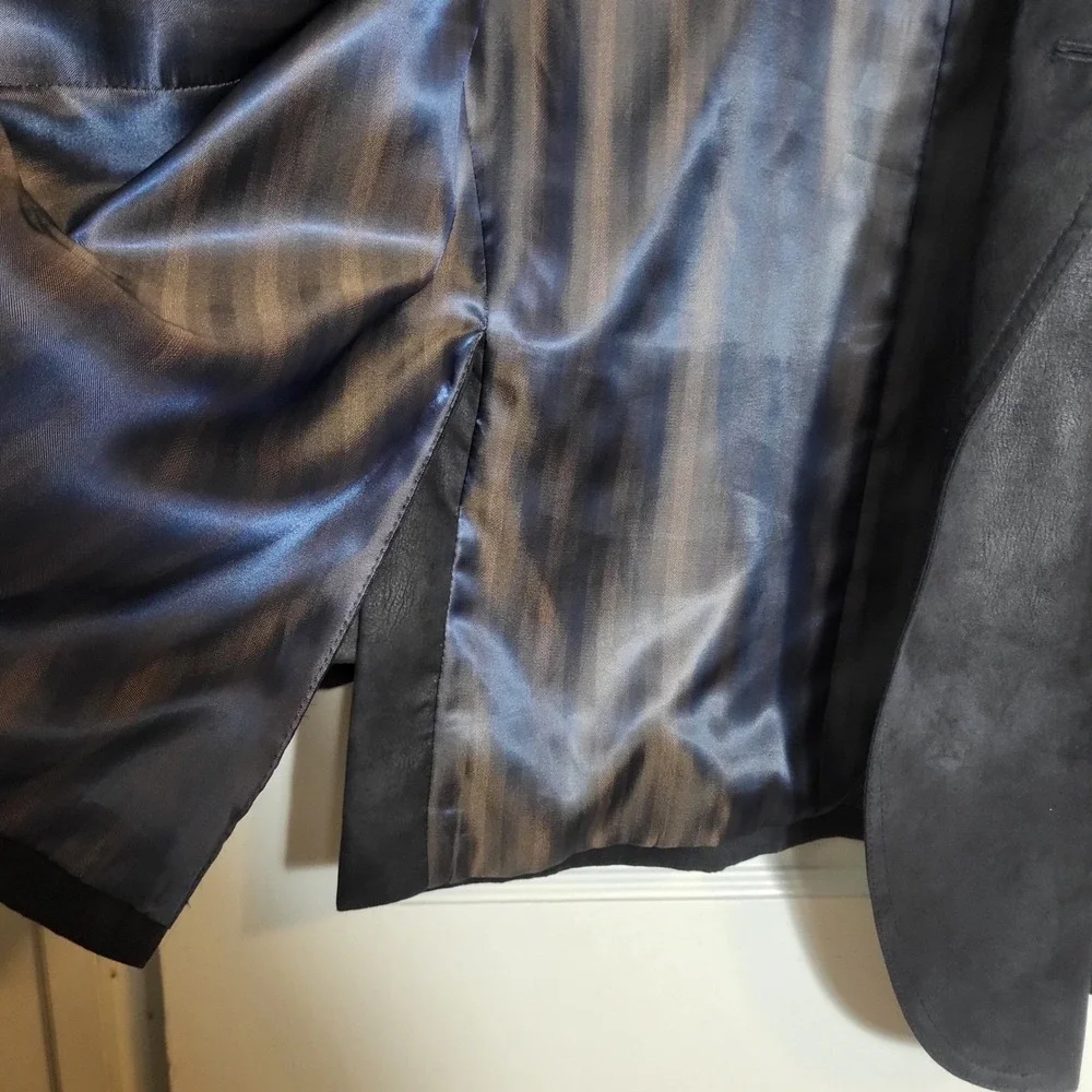 Avanti Uomo Mens Navy Blue Distressed Faux Leather Blazer Sport Coat Jacket